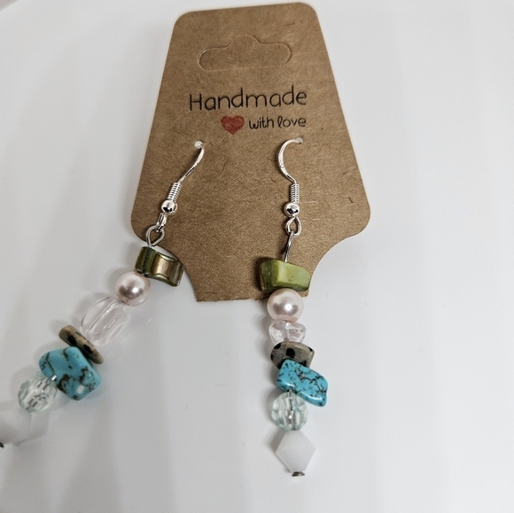 Handmade Dangle Earrings mixed with natural stone, Swarovski, faux pearl - Picture 3 of 4